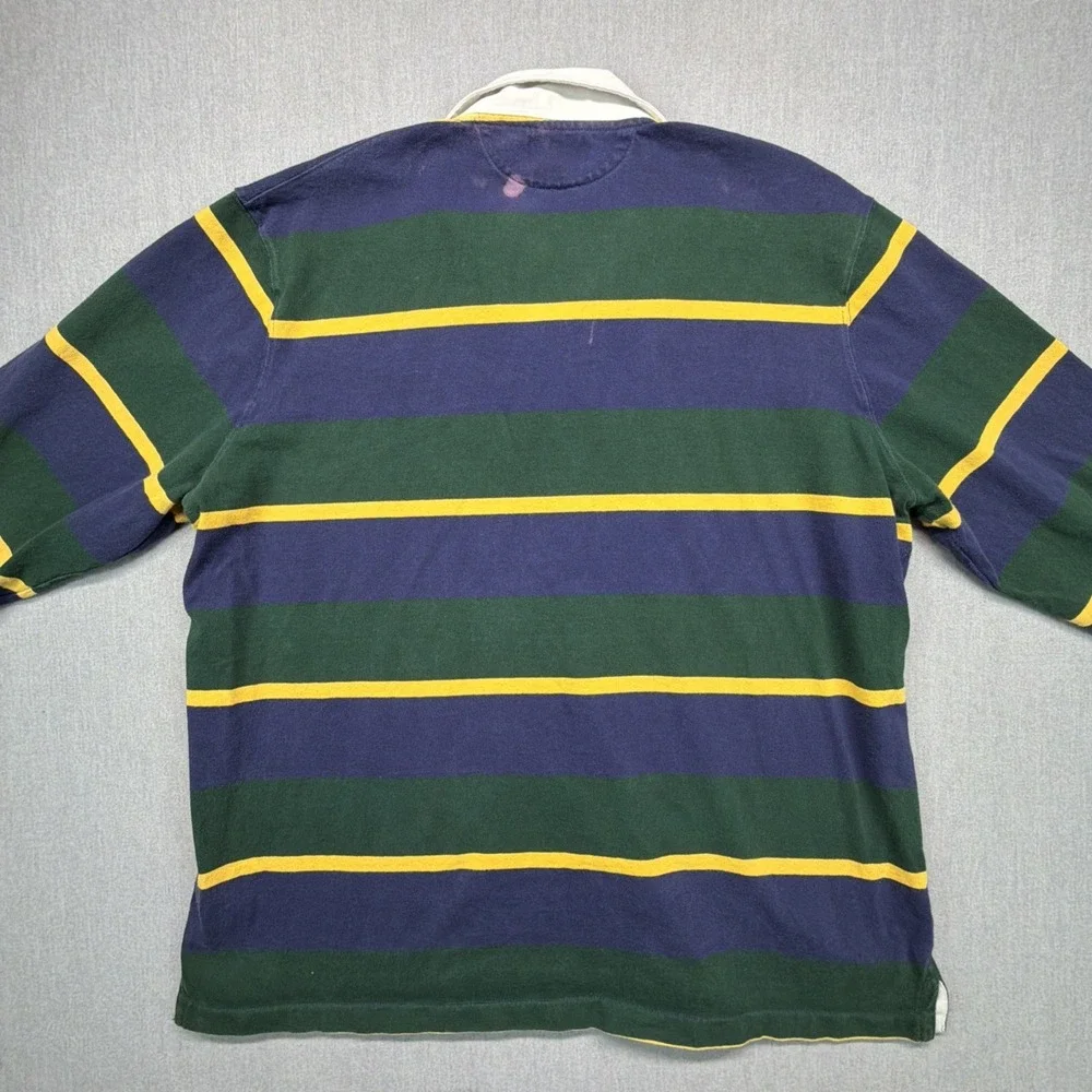 Polo Ralph Lauren Men's XXL Rugby Polo Shirt Striped Blue Green BLEACH